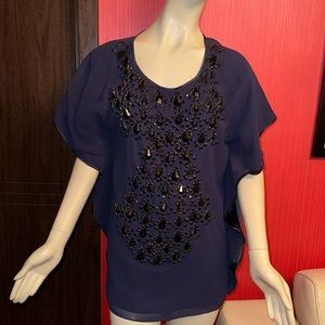 Black 2 ply silk chiffon stress embellishment long tunic 3